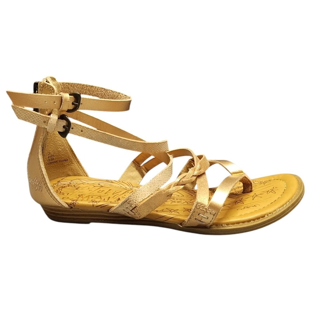 Blowfish Bungalow-B-K Sandals‎ Girls Size 3 Tan Metallic Faux Leather Strappy